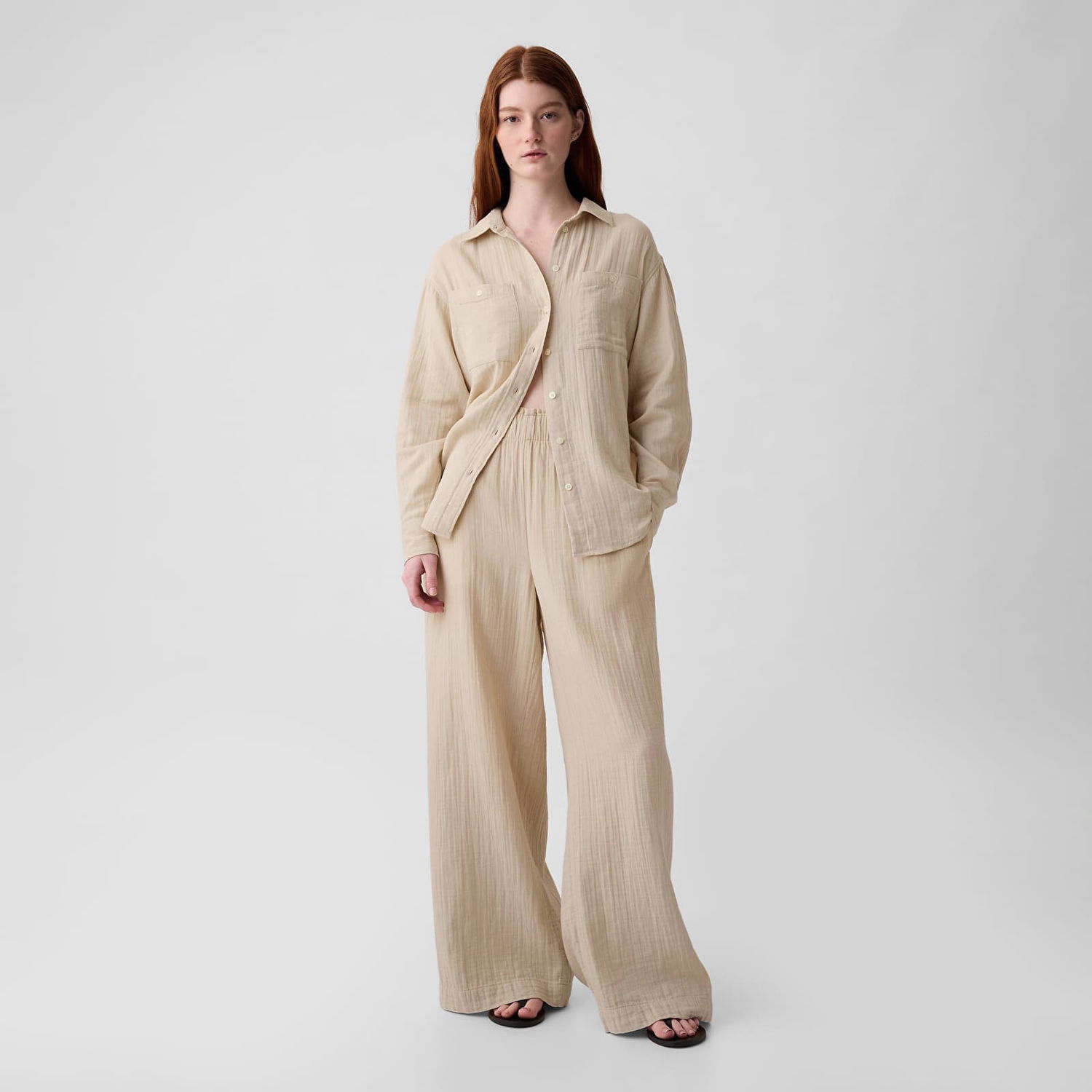 Панталони GAP Gauze Wide Leg Pants Bedrock Бежово | 855967-01, 0