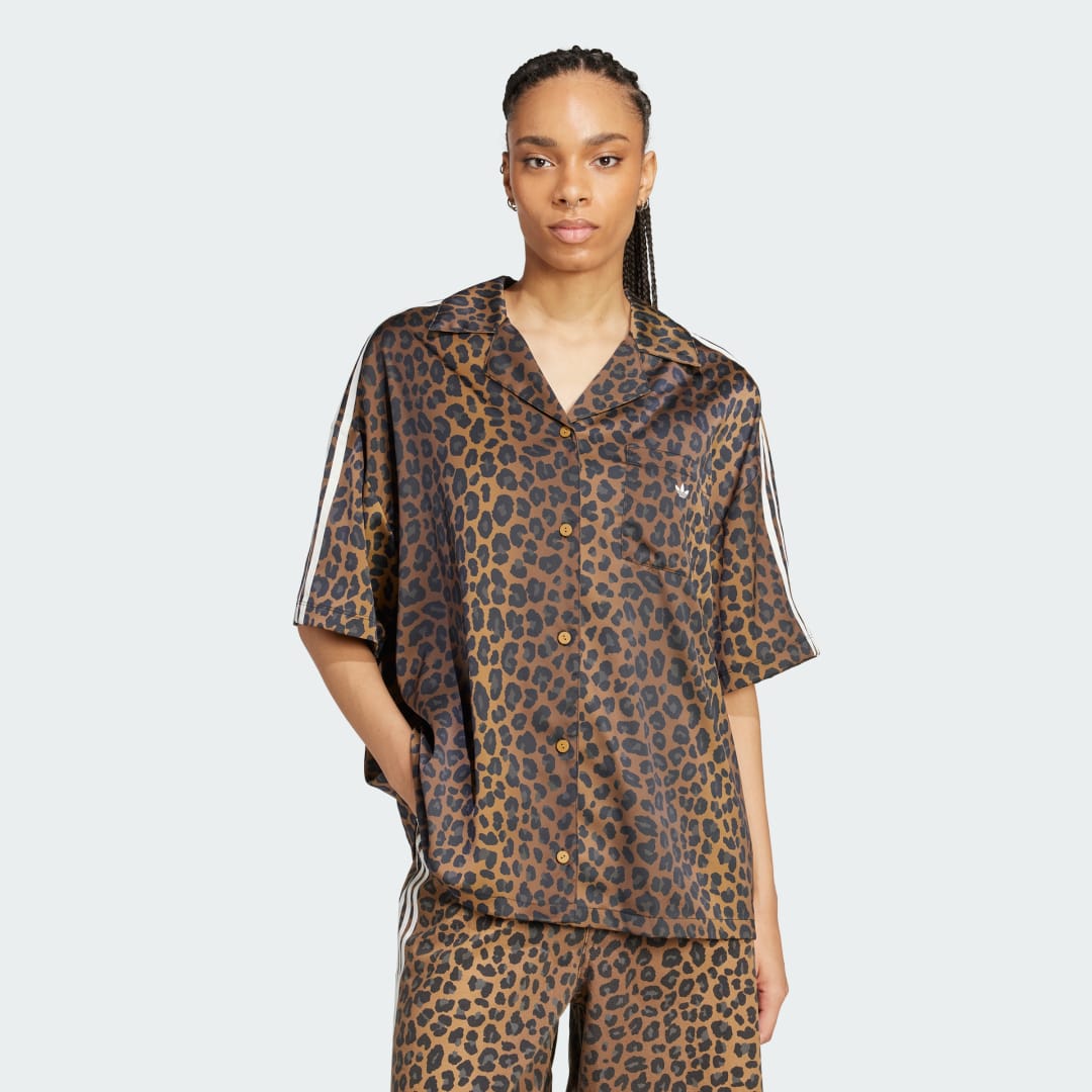 Риза adidas Originals Originals Satin Leopard Print Shirt Кафяво | KA2678, 0