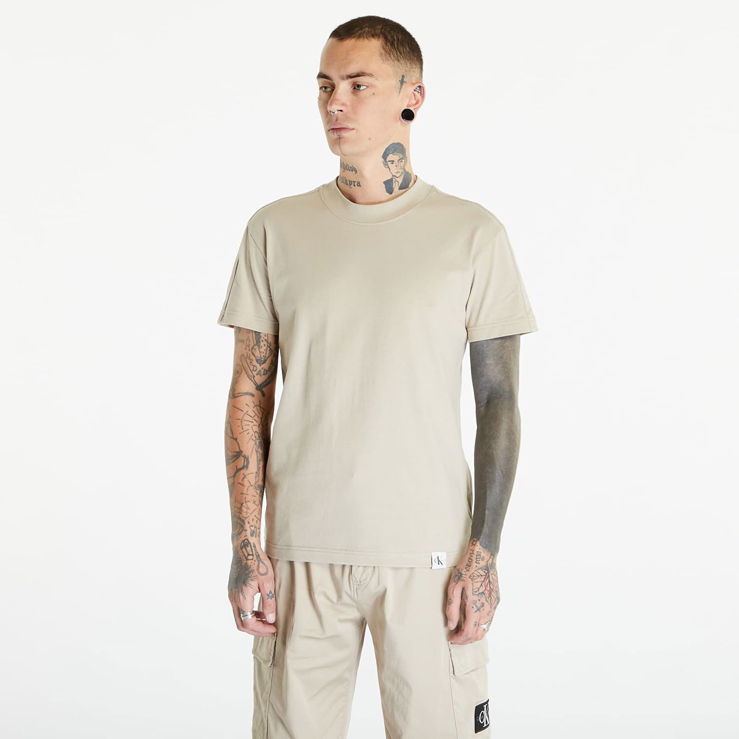 Тениска CALVIN KLEIN Jeans Woven Tab Short Sleeve Tee Plaza Taupe Бежово | J30J324530 PED, 0