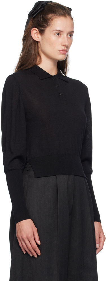 Поло тениска Simone Rocha Simone Rocha Merino Silk Knit Long Sleeve Polo Кафяво | KMK4B 0647, 4