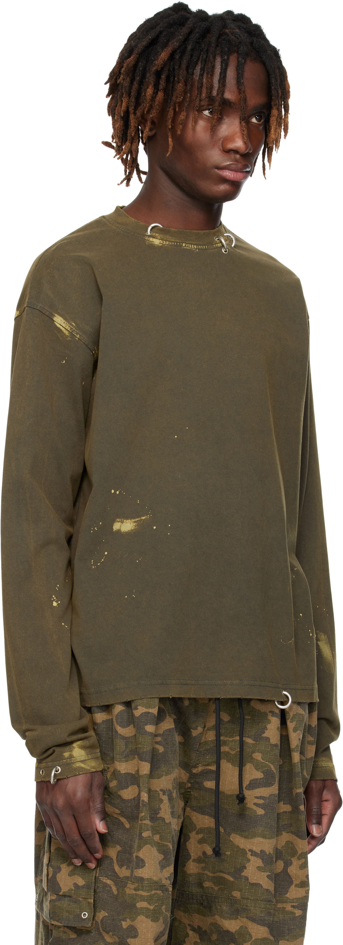 Пуловер We11done We11done Pierced Long Sleeve T-Shirt Зелено | WD-TT0-25-771-U-CH, 1