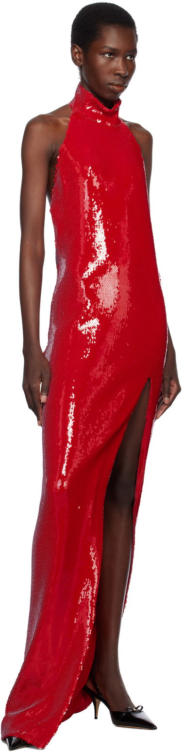 Pокля Balmain Balmain Sequin Halterneck Maxi Dress Червено | EF0RP148XK97, 3