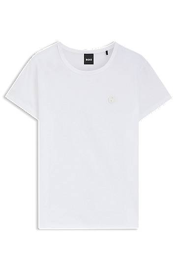 Тениска BOSS BOSS Slim-Fit Mercerized Cotton Tee with Double B Monogram Бяло | 50545671, 1