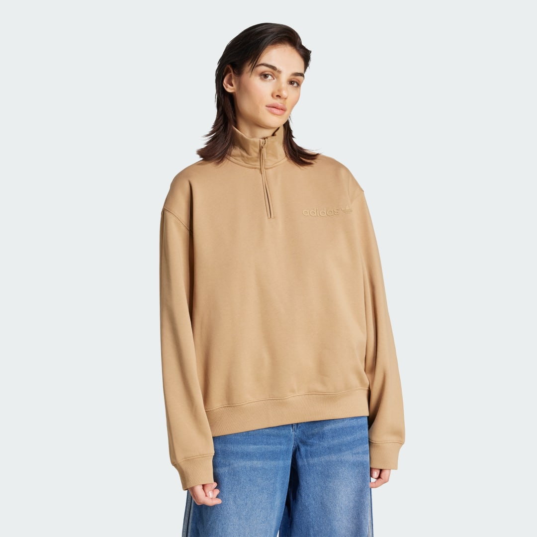 Суитчър adidas Performance Essentials Linear Quarter-Zip Oversized Sweatshirt Бежово | JW1024, 0
