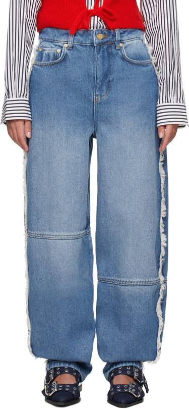 Дънки GANNI Ganni Stary Frayed Wide-Leg Jeans Синьо | J1602, 0