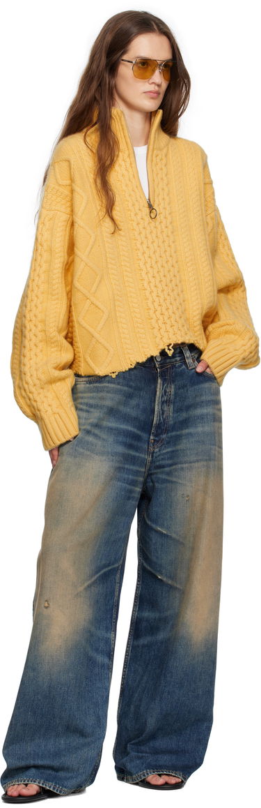 Пуловер Martine Rose Martine Rose Cropped Cable Knit Half-Zip Sweater Жълто | 972YA18721, 3
