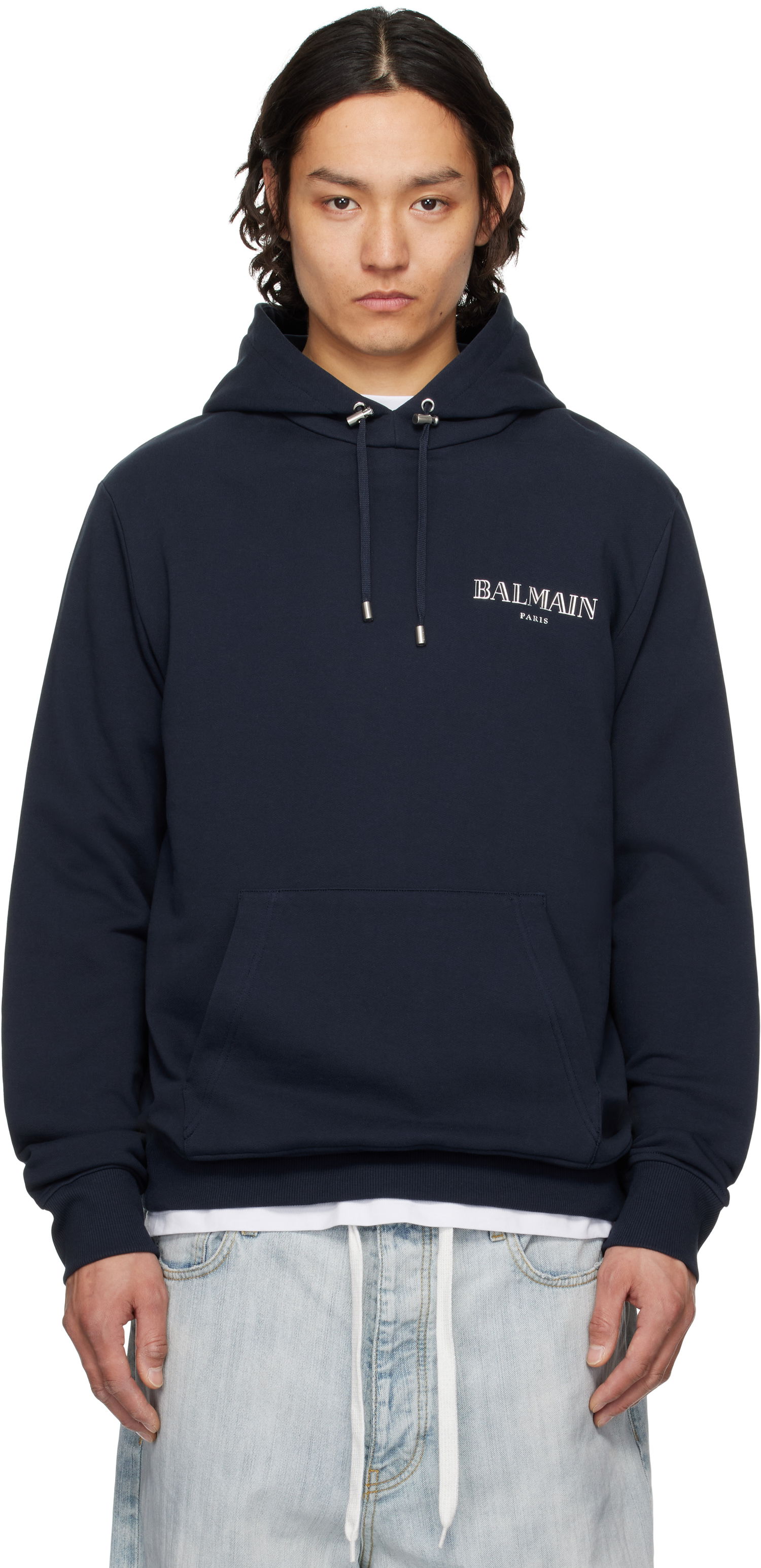 Суитчър Balmain Balmain Vintage Gel Hoodie Тъмно синьо | EH0JT047BC98, 0