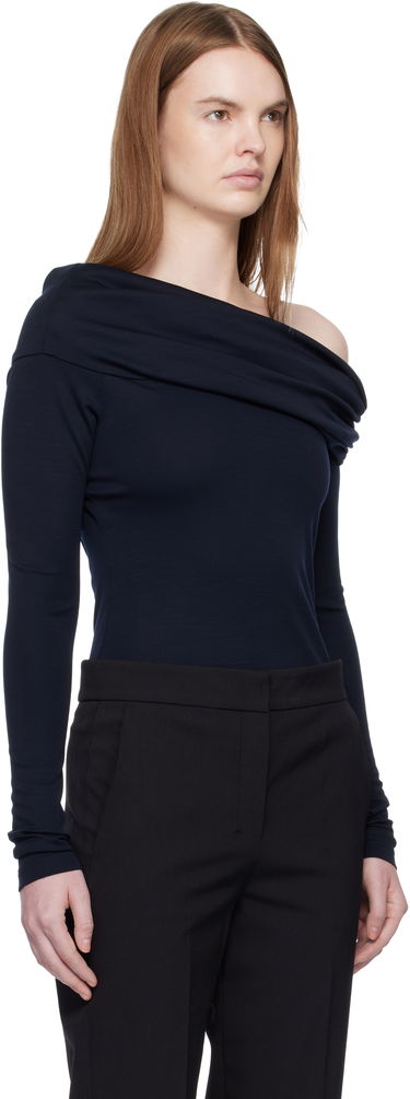 Риза Max Mara Draped Off-Shoulder Long-Sleeve Blouse Тъмно синьо | 2611941028600, 1