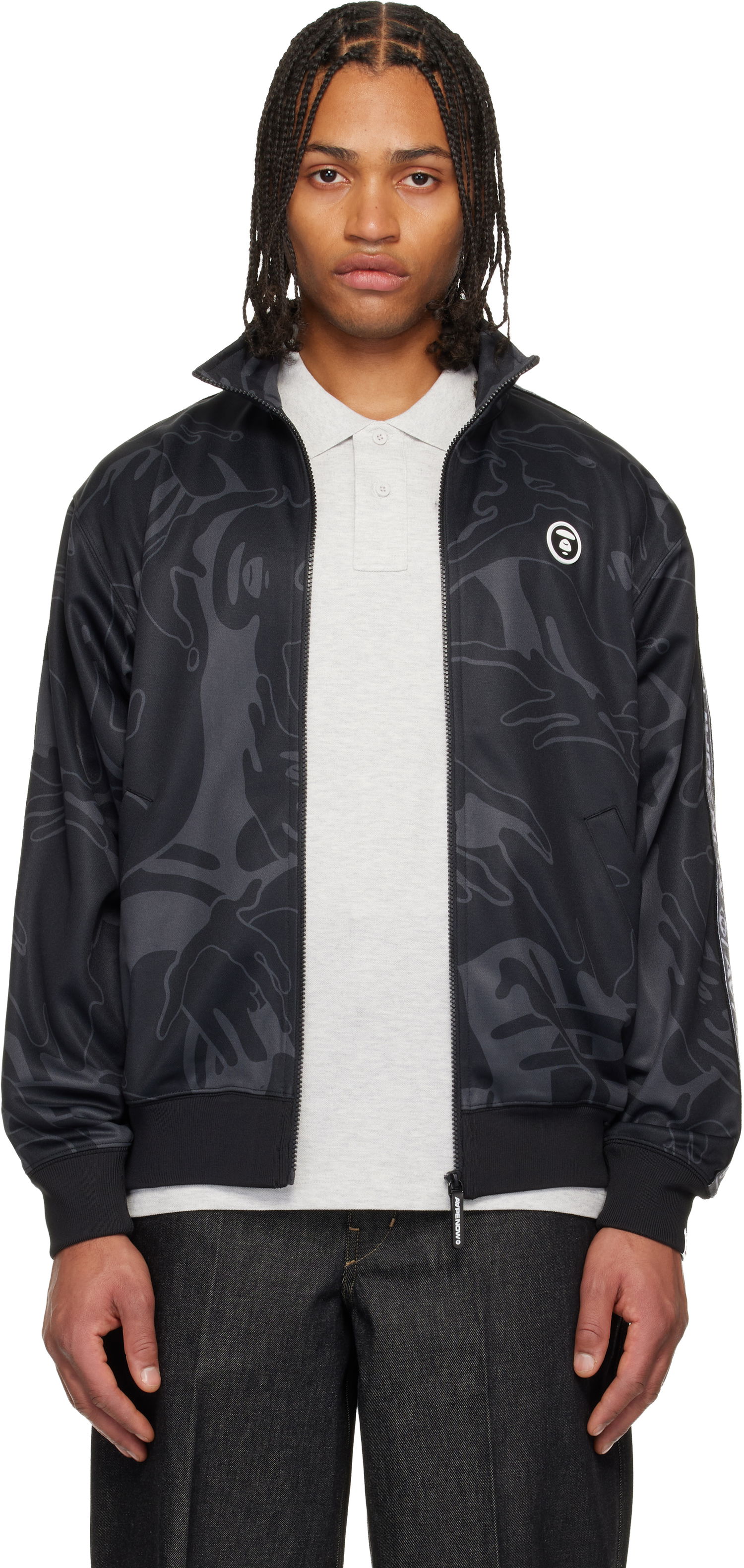 Яке AAPE by A Bathing Ape AAPENOW Moonface Camo Zip-Up Track Jacket Черно | AAPSWMC347XXPBKZ, 0