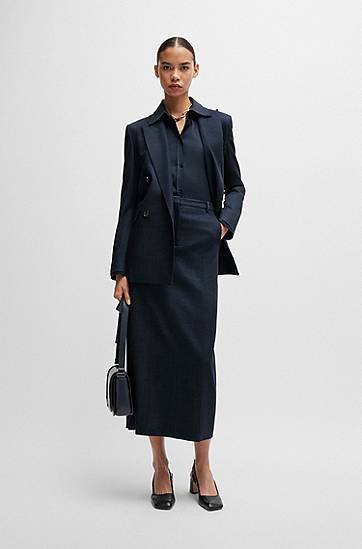 Риза BOSS Regular-Fit Denim-Effect Twill Blouse Тъмно синьо | 50518443, 1