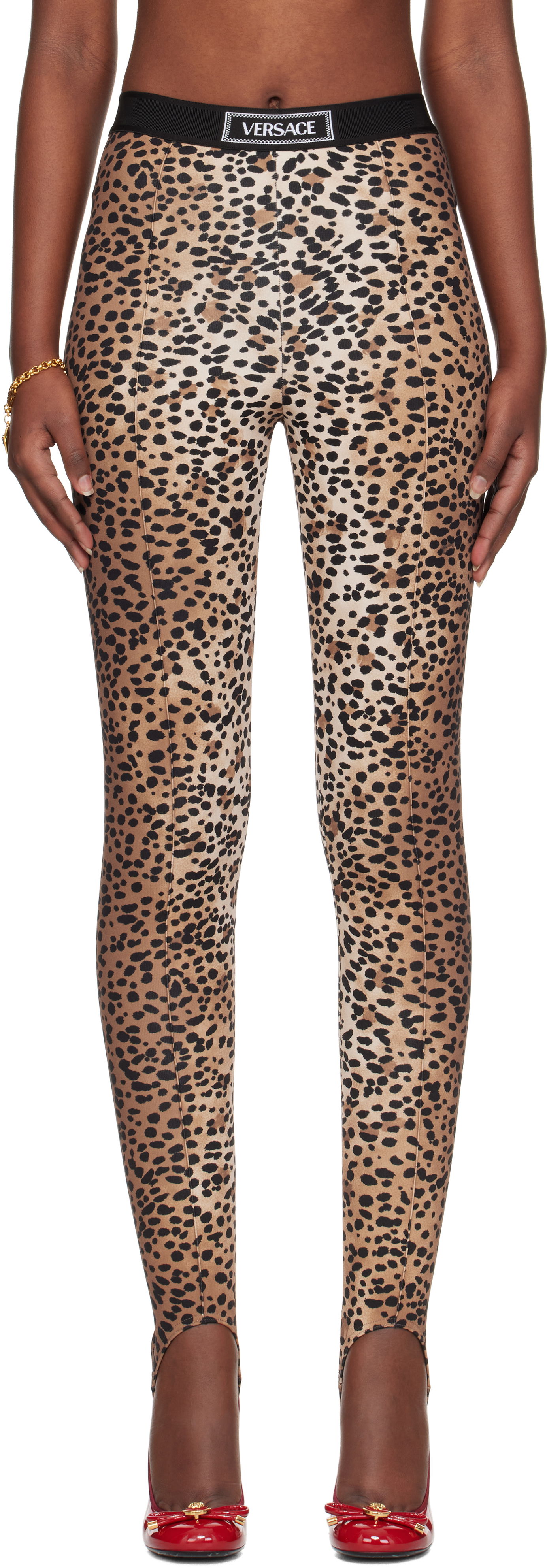Клинове Versace Versace Leopard Print Stirrup Leggings Кафяво | 1015879_1A13676_5N540, 0