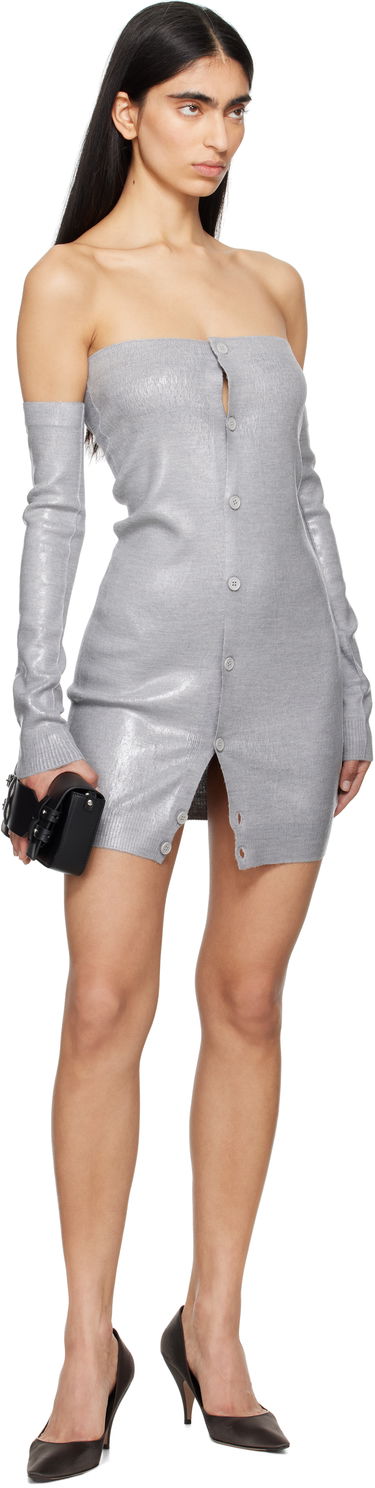 Pокля Maison Margiela MM6 Maison Margiela Plastified Knit Off-Shoulder Minidress Сиво | S62DA0042 M13120, 3