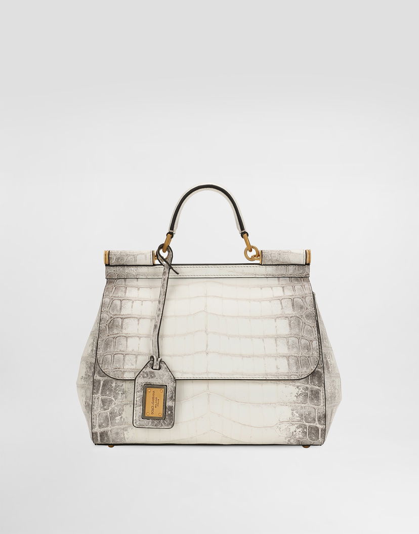 Дамска чанта Dolce & Gabbana Dolce & Gabbana Sicily Large Crocodile Leather Handbag Бяло | BB6002B2EM180001