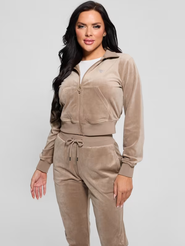 Комплект GUESS Guess Couture Velour Cropped Zip-Up Hoodie Бежово | V3BQ22KBXI2-D104, 0