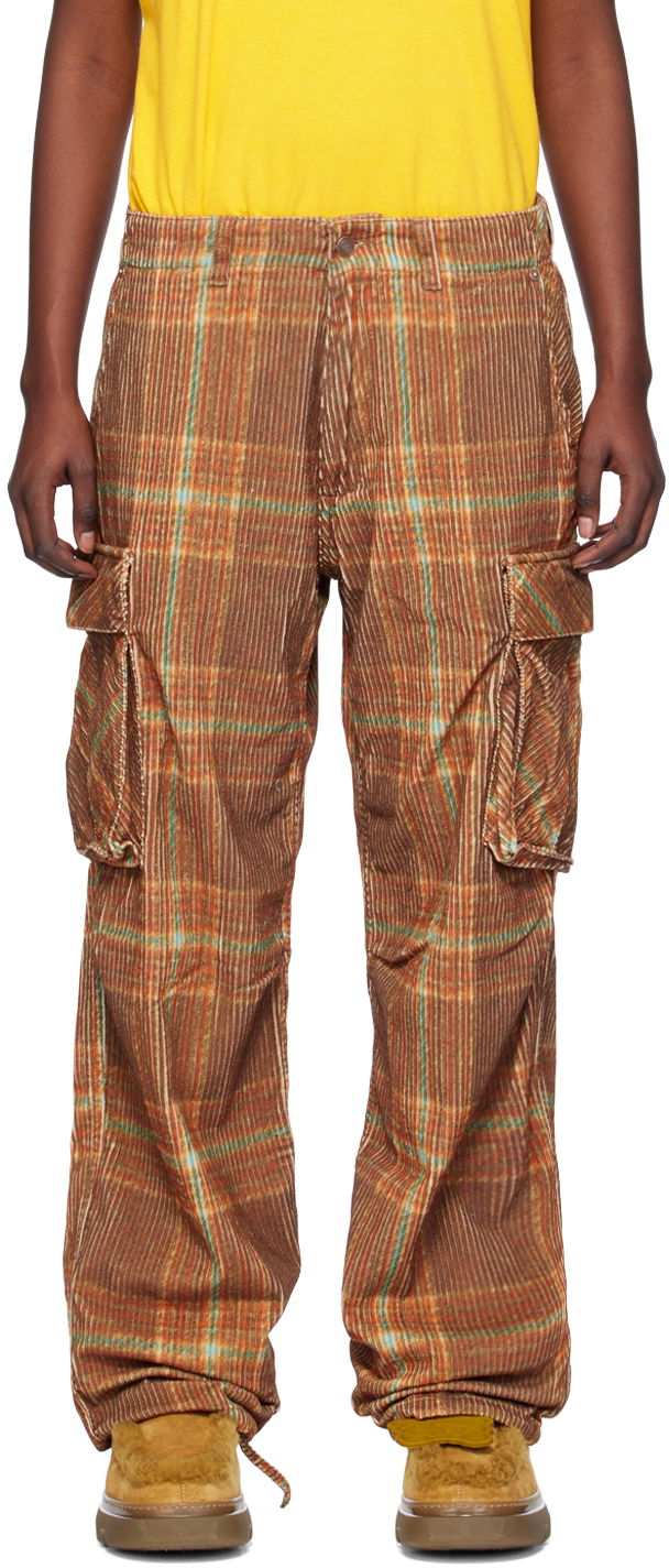 Карго панталони ERL Plaid Corduroy Cargo Pants Кафяво | ERL07P010