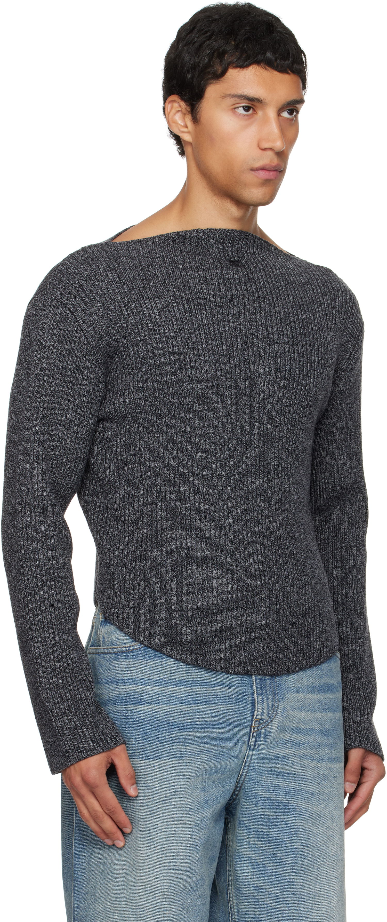 Пуловер Courrèges Courrèges Boatneck Ribbed Wool Sweater Сиво | 325MPU239FI0036, 1