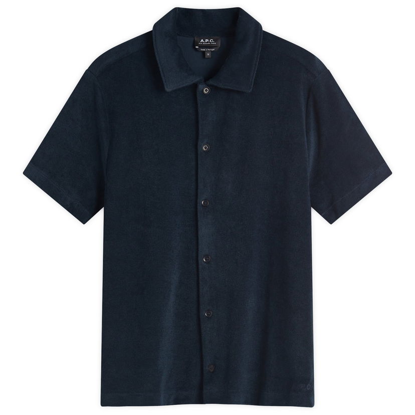 Риза A.P.C. Nicolo Terry Fleece Short Sleeve Shirt, Size Small Тъмно синьо | COEWT-H26501-IAK