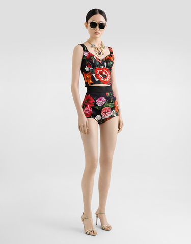 Съкратен топ Dolce & Gabbana Dolce & Gabbana Satin Corset with Flower Print Черно | F7T19TFSIB2HN5PB, 1