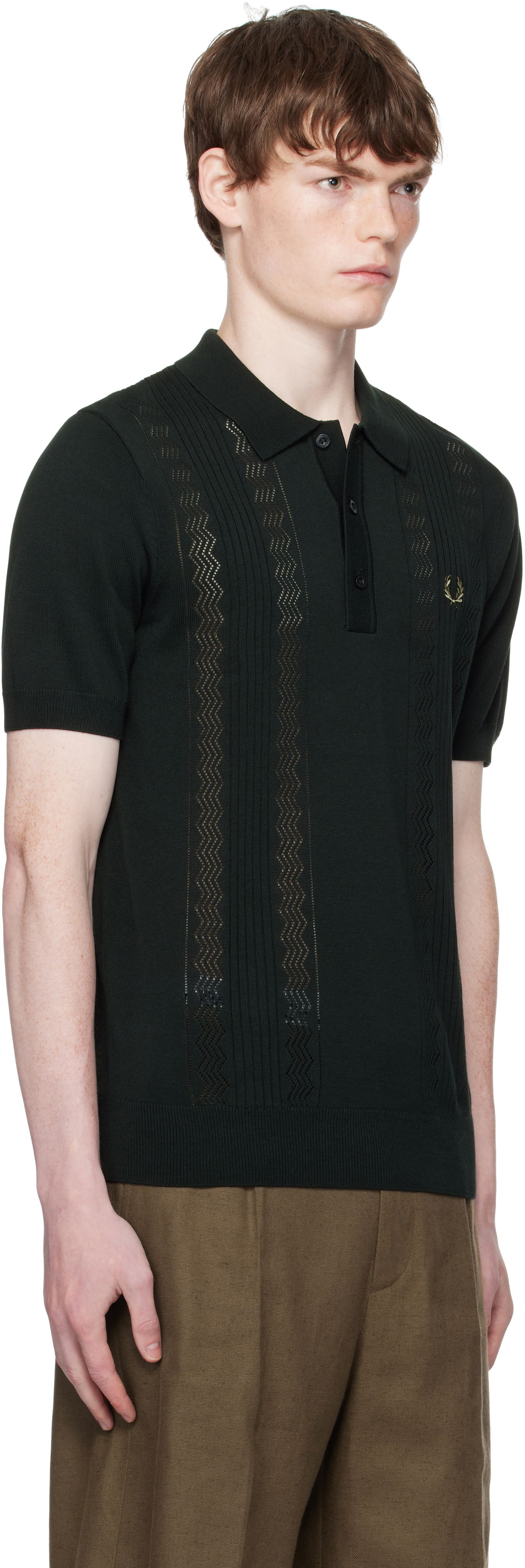 Поло тениска Fred Perry Fred Perry Pointelle Panel Knitted Polo Зелено | K9750, 1