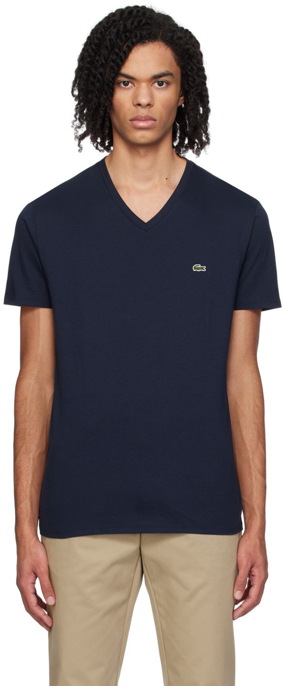 Тениска Lacoste V-Neck T-Shirt Тъмно синьо | TH6710_166