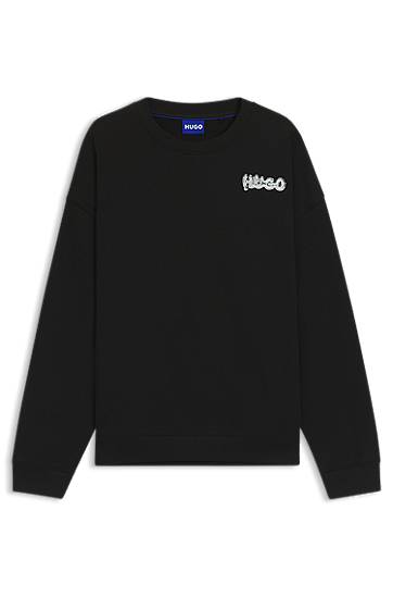 Суитчър BOSS Cotton-terry sweatshirt with logo prints Черно | 50549778