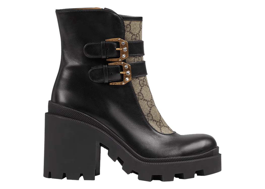 Кецове и обувки Gucci Buckles Ankle Boots Black Beige (Women's) Черно | 701100 UVV20 1182, 0