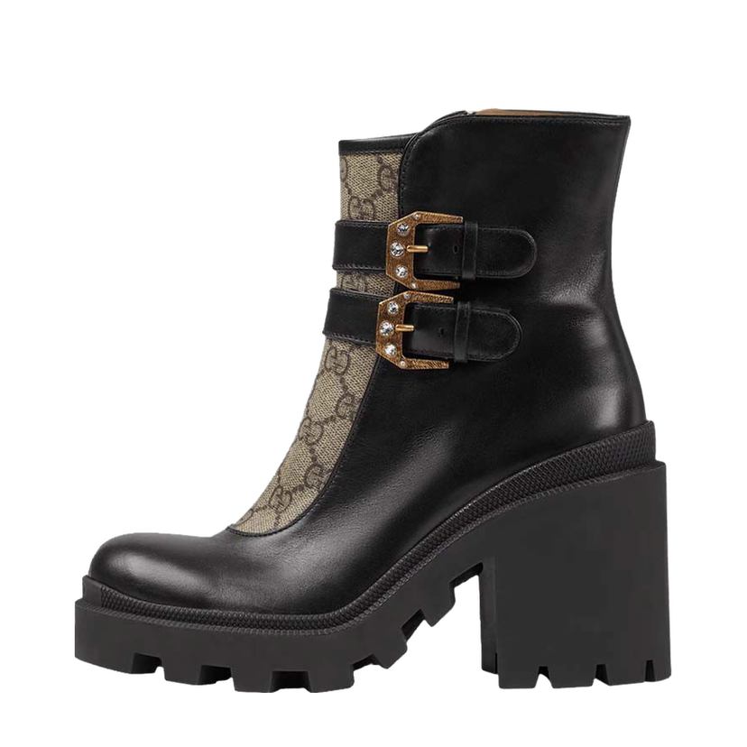 Кецове и обувки Gucci Buckles Ankle Boots Black Beige (Women's) Черно | 701100 UVV20 1182