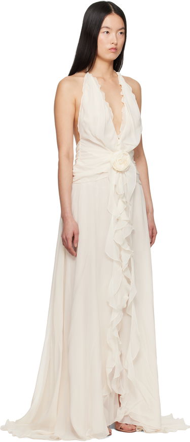 Pокля Blumarine Blumarine Georgette Maxi Dress with Ruffle Detail Бежово | P522A568A, 4