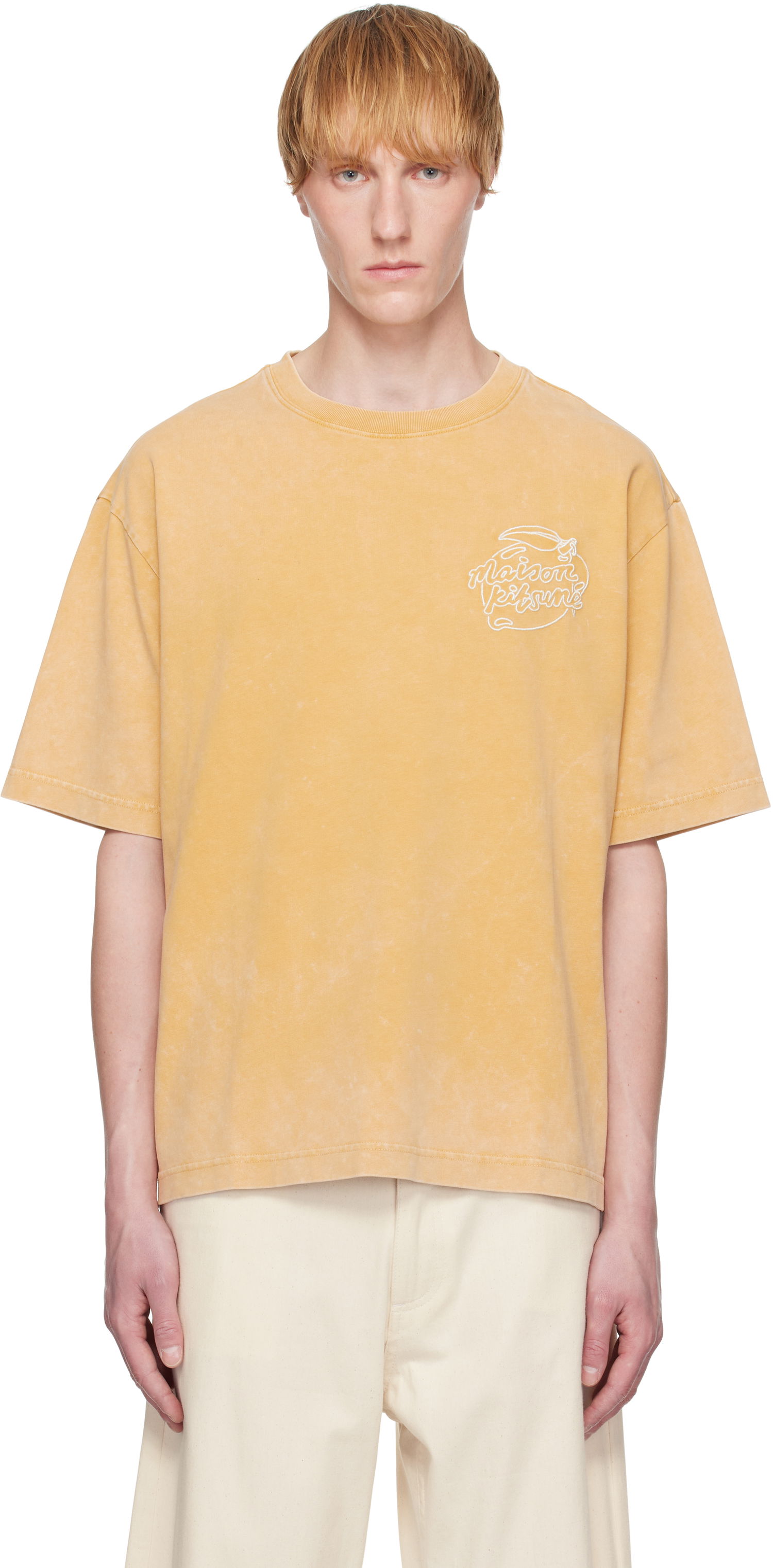 Тениска MAISON KITSUNÉ Maison Kitsuné Lemonade Chest Embroidery T-Shirt Жълто | OM00115KJ0119, 0