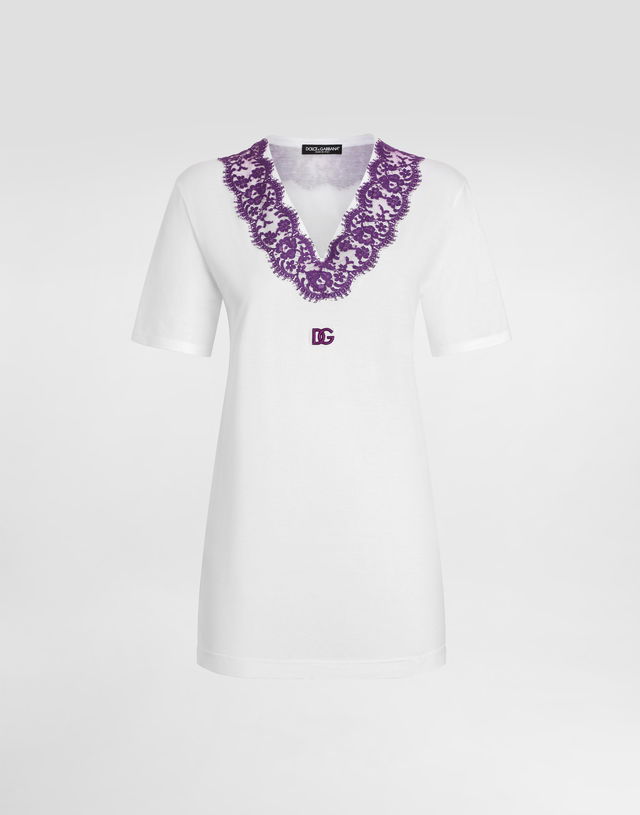 Dolce & Gabbana Jersey T-Shirt with Lace and DG Patch