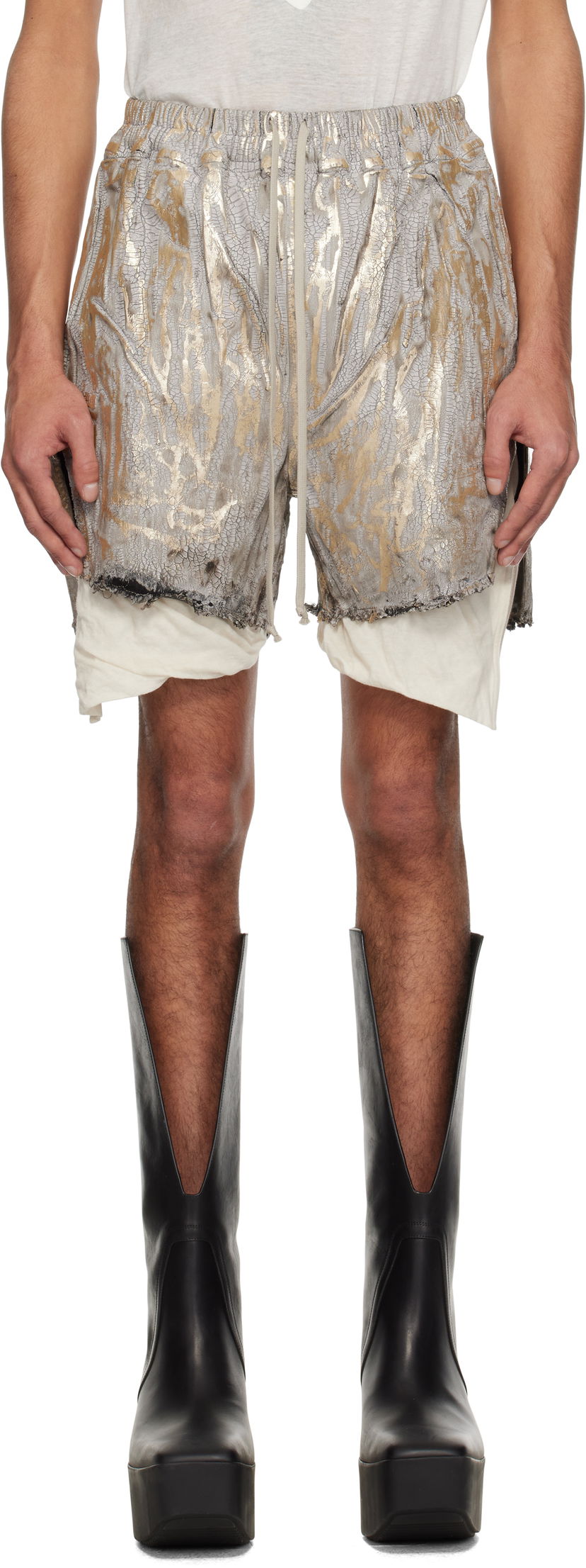 Къси панталони Rick Owens Rick Owens Hollywood Boxers Cracked Metallic Drawstring Shorts Металик | RR01E5306 SGMC