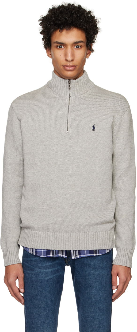 Пуловер Polo by Ralph Lauren Half-Zip Ribbed Sweater Сиво | 710859939001
