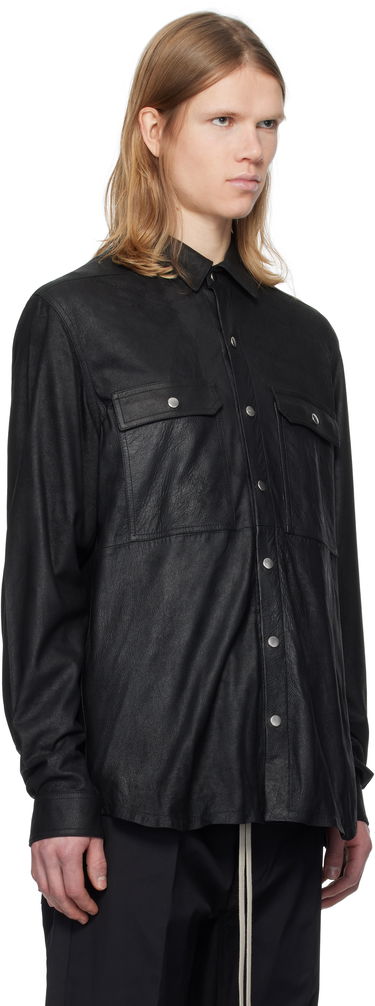 Риза Rick Owens Rick Owens Hollywood Megablister Lamb Leather Overshirt Черно | RU01E5729 LBA, 1