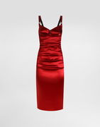 Dolce & Gabbana Draped Satin Calf-Length Dress with Conical Cups