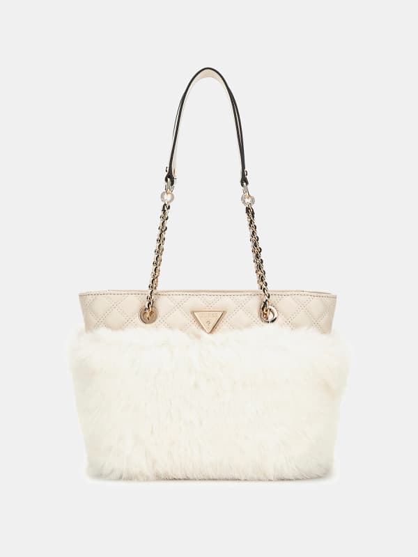 Голяма пазарска чанта GUESS Faux Fur Shopper Bag Бежово | HWQF9352220