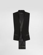 Wool Gabardine Vest with Satin Trim and Fringes