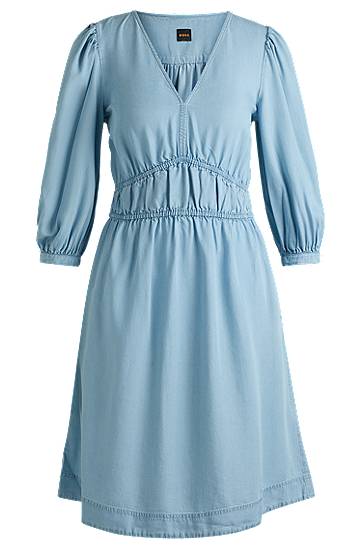 Pокля BOSS Puff-Sleeve Dress with Elasticated Waist Синьо | 50538357, 0