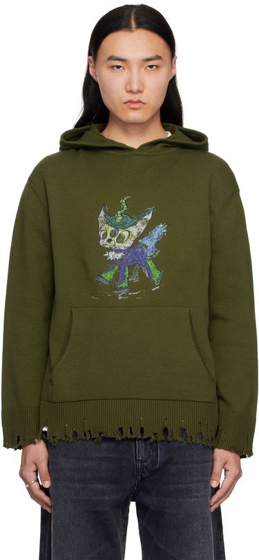Суитчър We11done We11done Grunge Monster Pony Knit Hoodie Зелено | WD-KT0-25-659-U-KK, 0