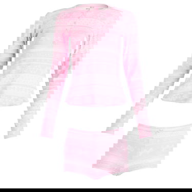 Пижама SKIMS Plush Pointelle Bow Fairisle Henley & Short Set Розово | ST-SST-10867W-BBW, 0