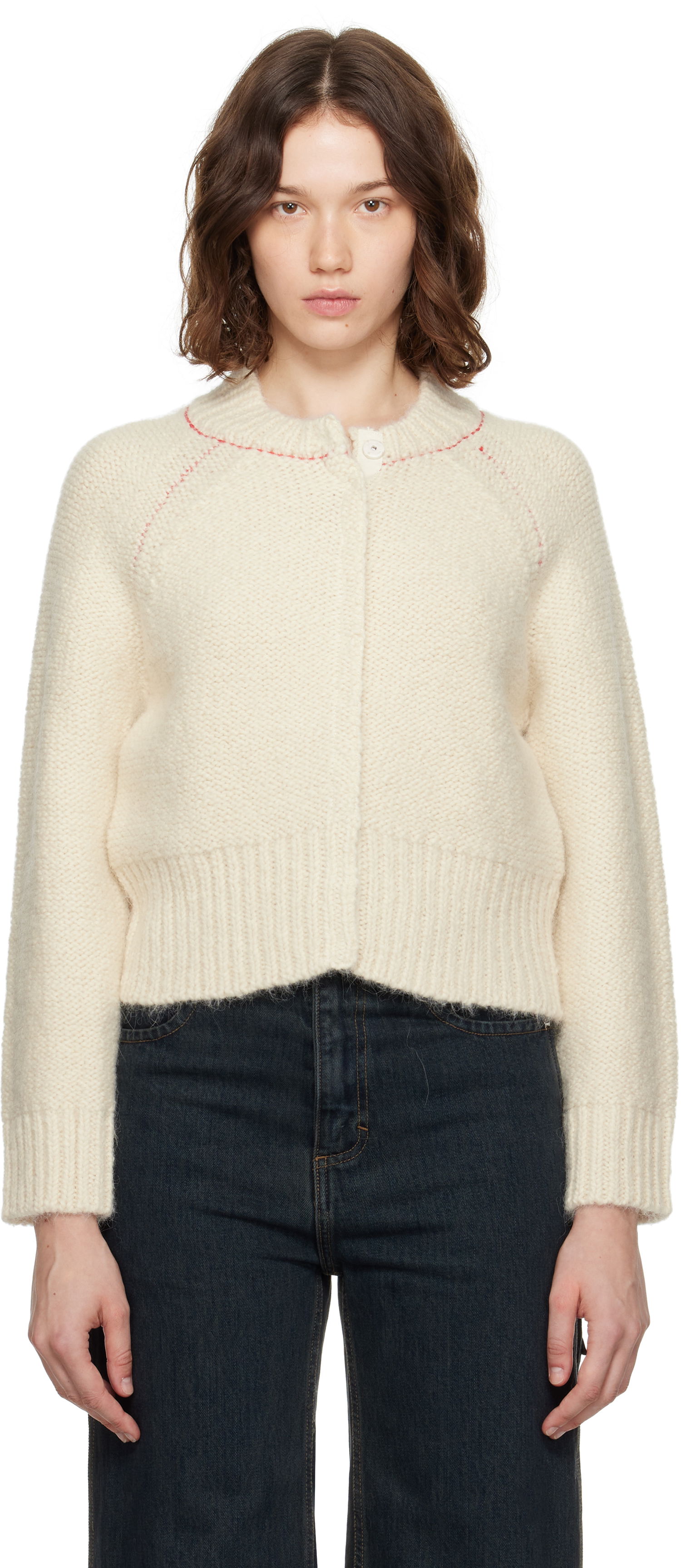 Пуловер Eckhaus Latta Eckhaus Latta Fisherman's Bomber Cardigan Бяло | 8264-EL-PF25-EG -, 0