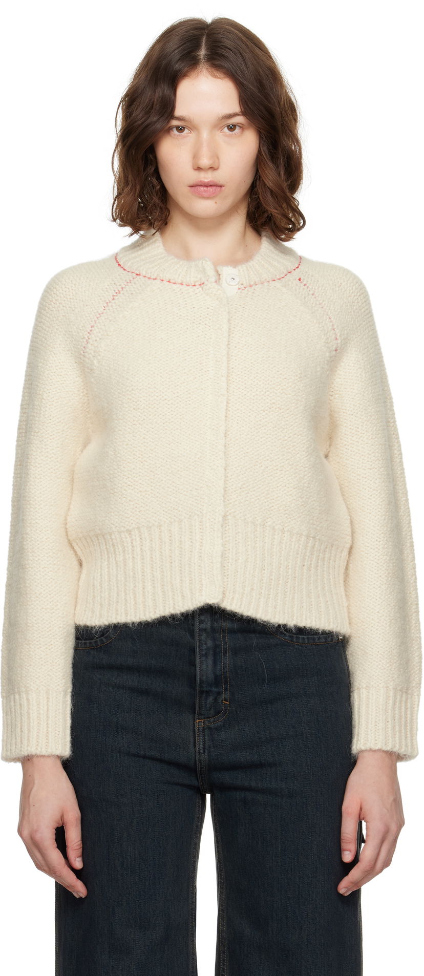 Пуловер Eckhaus Latta Eckhaus Latta Fisherman's Bomber Cardigan Бяло | 8264-EL-PF25-EG -