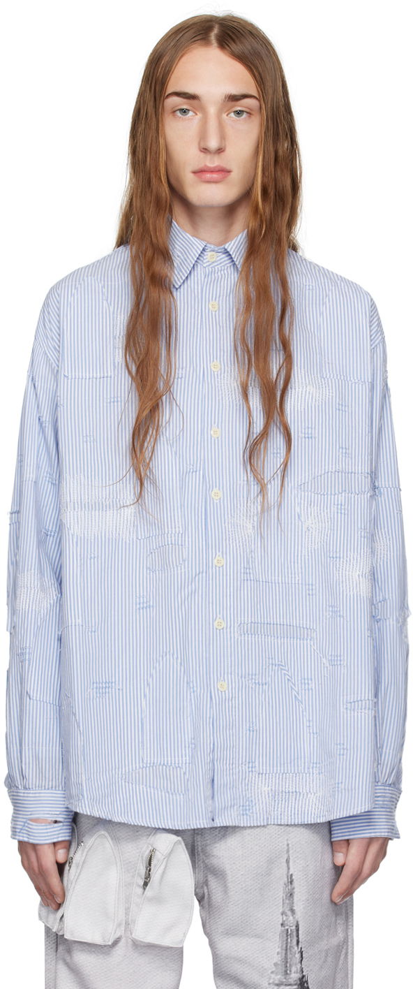 Gathered Fray Striped Shirt