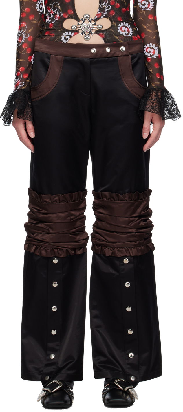 Black Contrast Panel Snap Button Trousers