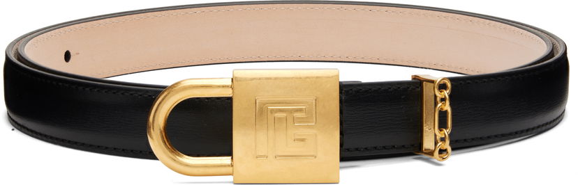 Колани Balmain Sync Narrow Leather Belt with Gold Buckle Черно | FM1WJ081LSLX