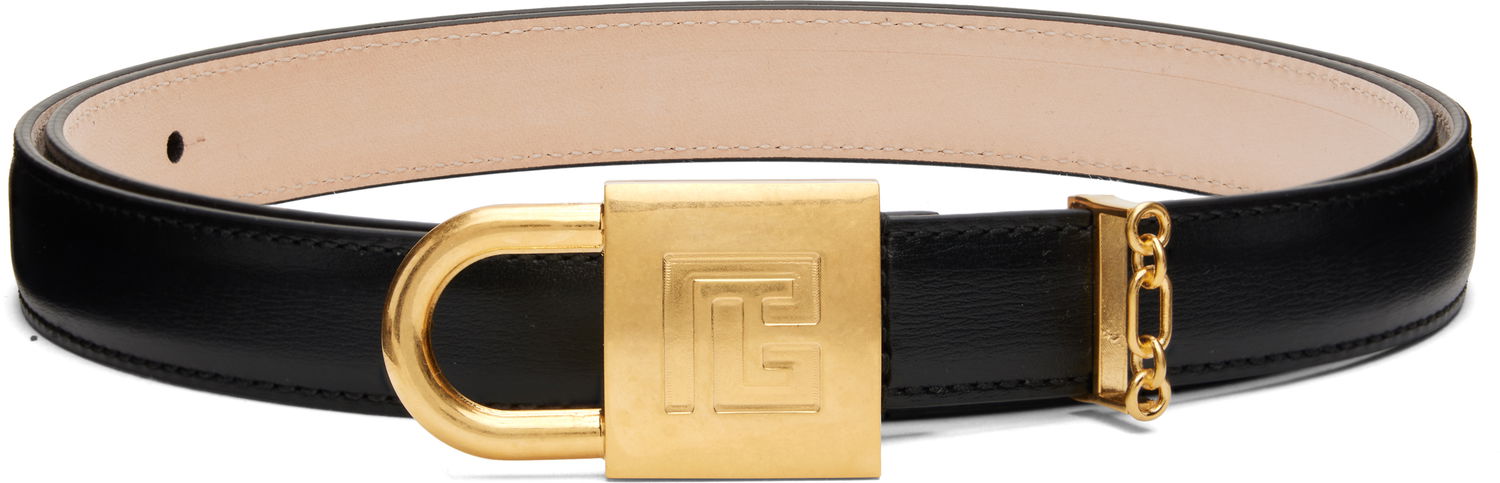 Колани Balmain Sync Narrow Leather Belt with Gold Buckle Черно | FM1WJ081LSLX, 0