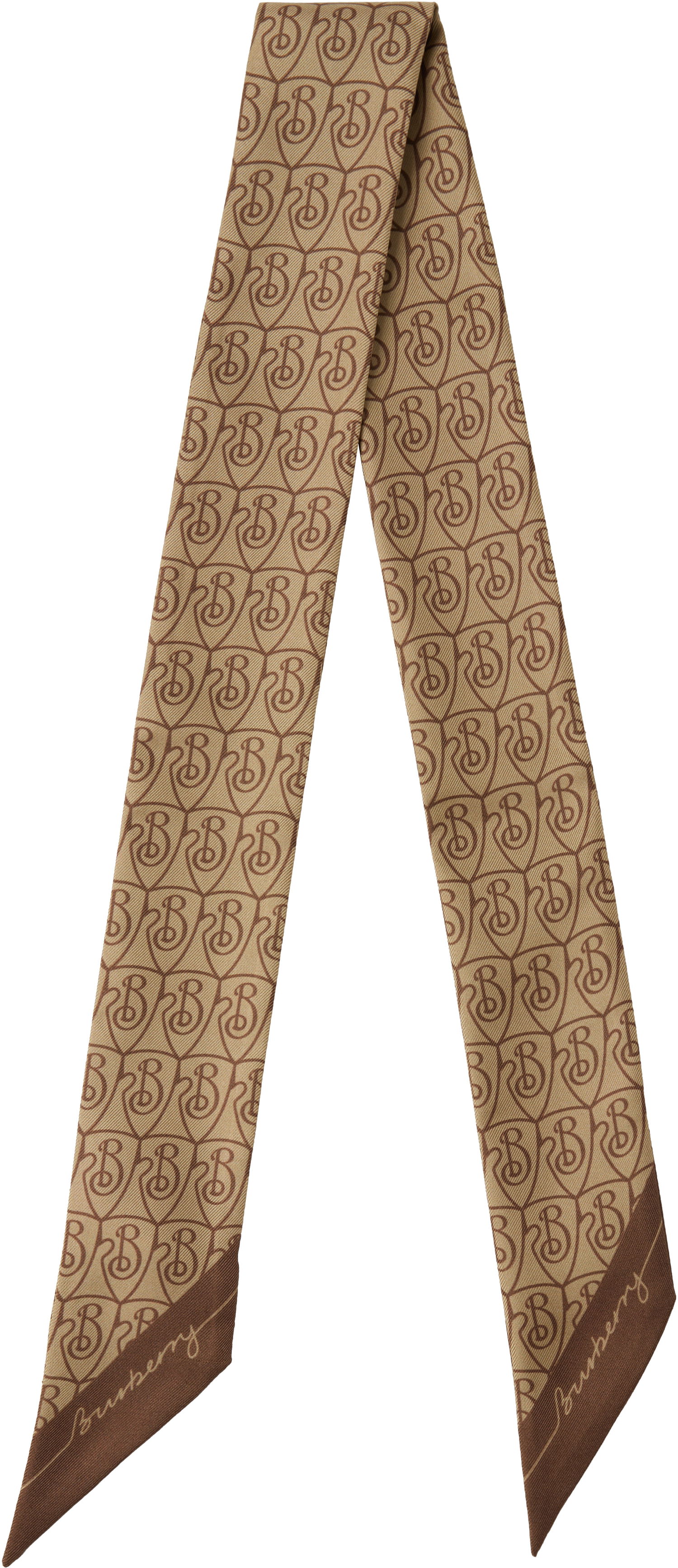 Шал Burberry Burberry Skinny B Shield Silk Scarf Бежово | 8106311, 0