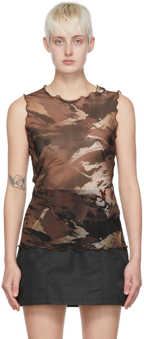 Потник HERON PRESTON Printed Nylon Tank Top Кафяво | HWAC003S22FAB0026400, 0