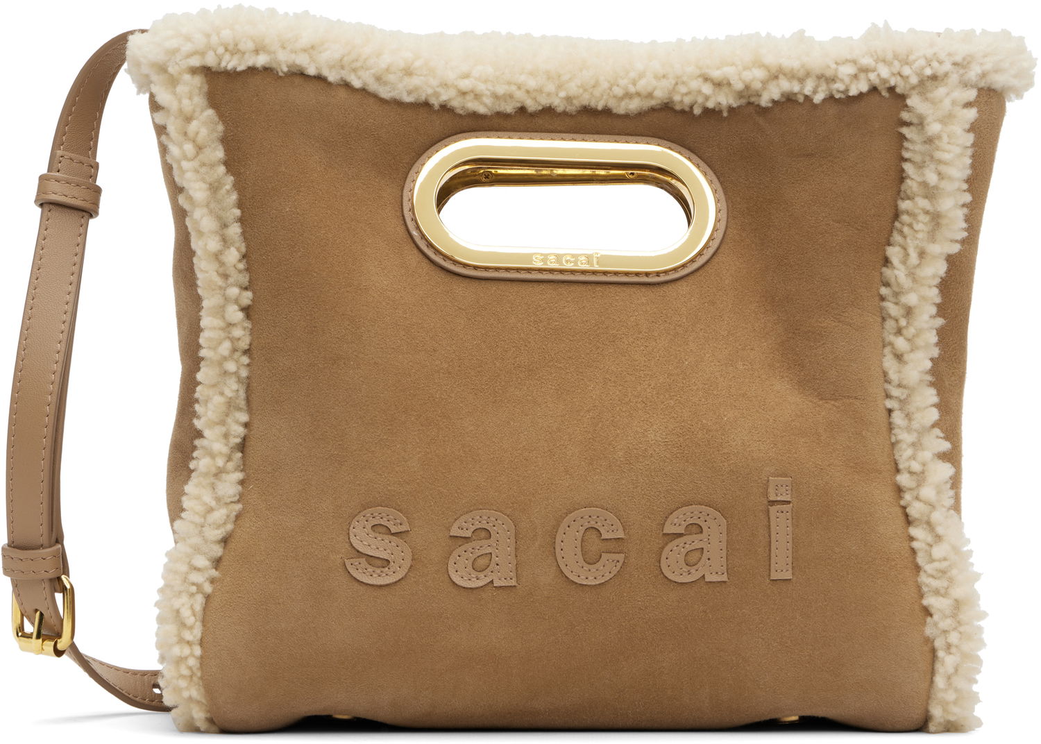 Голяма пазарска чанта sacai Shearling Small Shopper Bag Кафяво | S156-01, 0