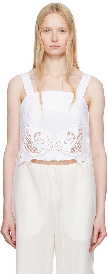Съкратен топ rag & bone Rag & Bone Clem Lace-Trim Poplin Tank Top Бяло | WAW25SA036LA36, 0