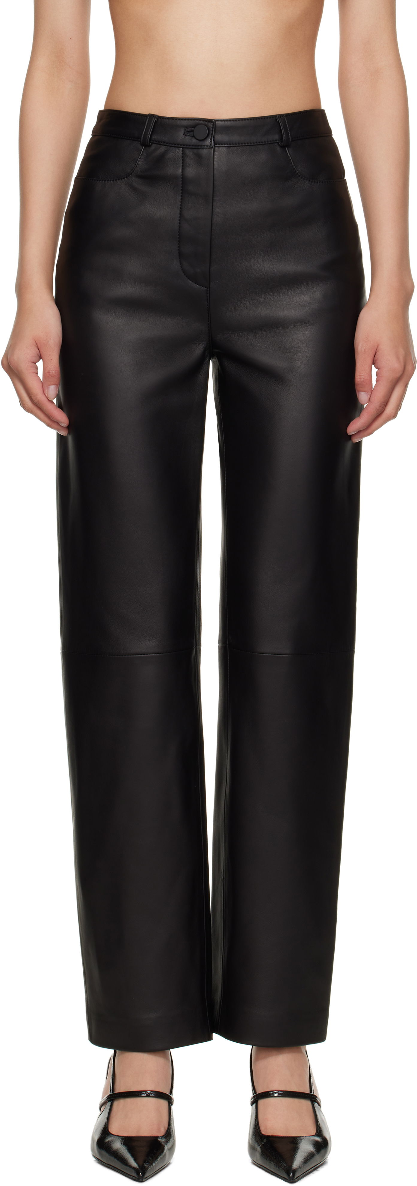Панталони Loulou de Saison Cobe Paneled Straight-Leg Leather Pants Черно | COBE, 0